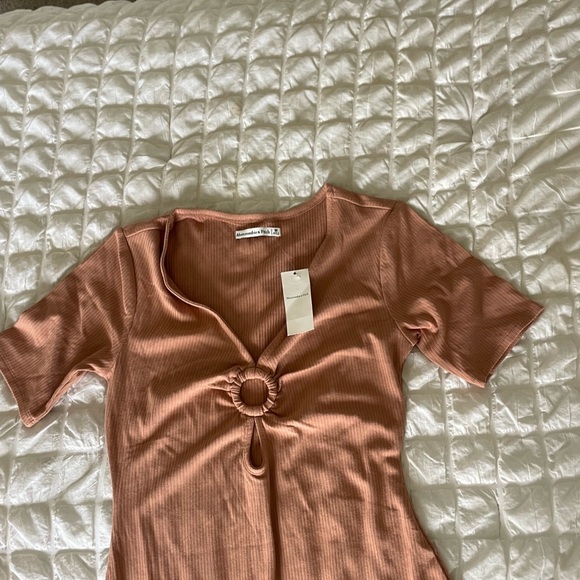 Abercrombie & Fitch Ribbed Tan Midi Dress with Keyhole Detail - Picture 4 of 8